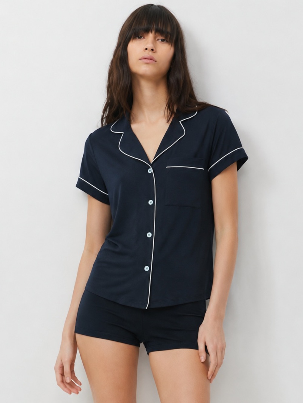 NWT Eberjey Gisele TENCEL Modal PJ Top Black Pink Piping XS